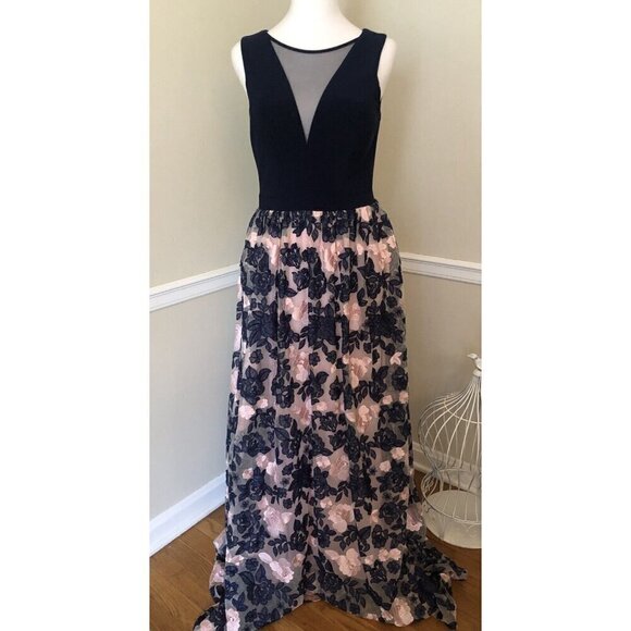 Nightway Womens Size 6 Blue Maxi Dress Pink Blue Floral Skirt Pockets Sleeveless - Picture 1 of 10
